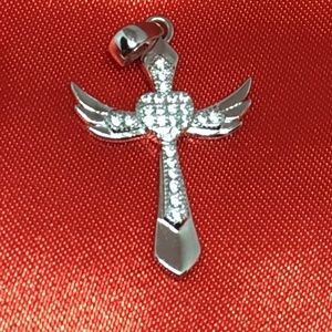 Sterling Silver Winged Cross with Clear CZ pendant